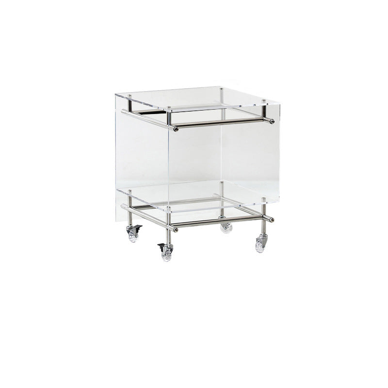 Contemporary Nordic Acrylic And Stainless Steel Square Movable Side Table With 2 Tiers For Living Room And Bedroom