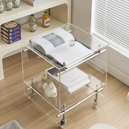 Contemporary Nordic Acrylic And Stainless Steel Square Movable Side Table With 2 Tiers For Living Room And Bedroom