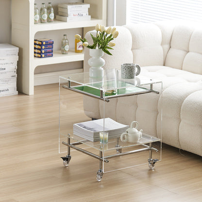 Contemporary Nordic Acrylic And Stainless Steel Square Movable Side Table With 2 Tiers For Living Room And Bedroom