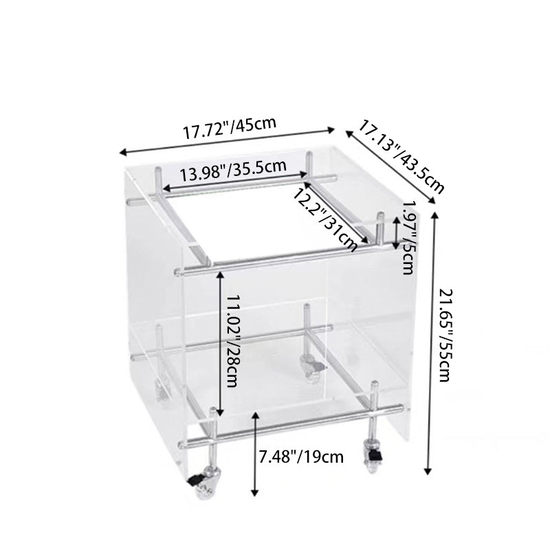 Contemporary Nordic Acrylic And Stainless Steel Square Movable Side Table With 2 Tiers For Living Room And Bedroom