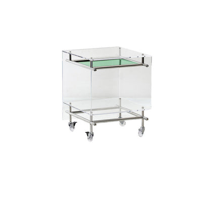 Contemporary Nordic Acrylic And Stainless Steel Square Movable Side Table With 2 Tiers For Living Room And Bedroom