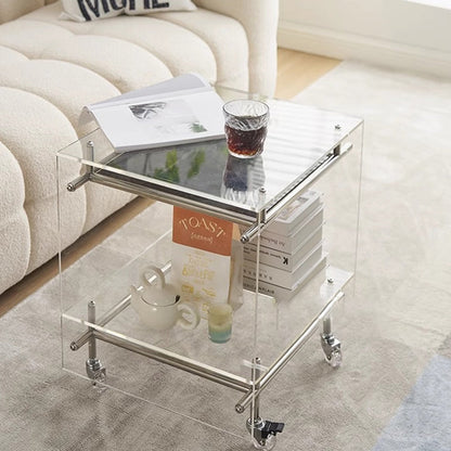 Contemporary Nordic Acrylic And Stainless Steel Square Movable Side Table With 2 Tiers For Living Room And Bedroom