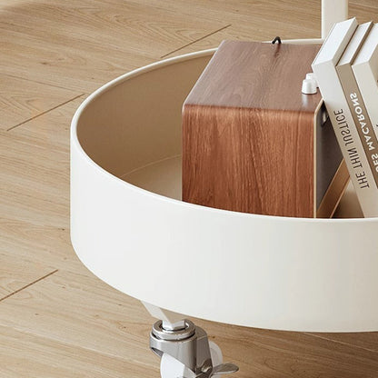 Contemporary Scandinavian Tempered Glass Slab Round Movable Side Table With 2-Tier Storage For Living Room And Bedroom