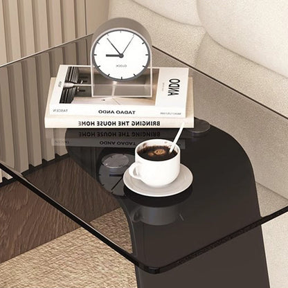 Modern Minimalist Tempered Glass & Carbon Steel Rectangular C-Shaped End Table With 2-Tier Design For Living Room And Bedroom