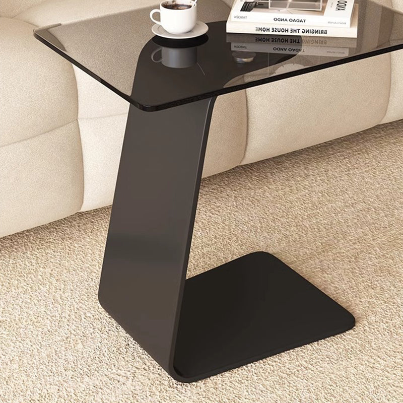 Modern Minimalist Tempered Glass & Carbon Steel Rectangular C-Shaped End Table With 2-Tier Design For Living Room And Bedroom