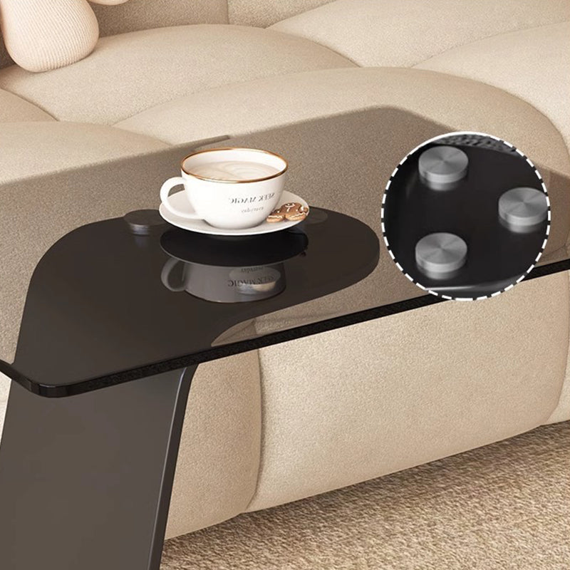 Modern Minimalist Tempered Glass & Carbon Steel Rectangular C-Shaped End Table With 2-Tier Design For Living Room And Bedroom