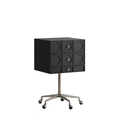 Contemporary Retro Wood & Stainless Steel Square Liftable Nightstand With 3 Drawers And Swivel Wheels For Bedroom Or Living Room