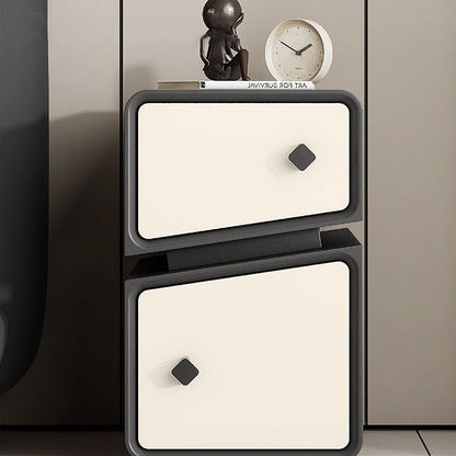 Modern Minimalist Solid Wood & Microfiber Leather Rectangular Split-Cut Nightstand With 2 Drawers For Bedroom
