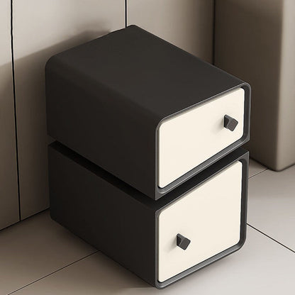 Modern Minimalist Solid Wood & Microfiber Leather Rectangular Split-Cut Nightstand With 2 Drawers For Bedroom