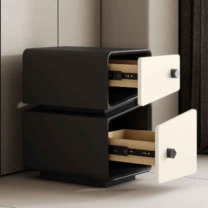 Modern Minimalist Solid Wood & Microfiber Leather Rectangular Split-Cut Nightstand With 2 Drawers For Bedroom