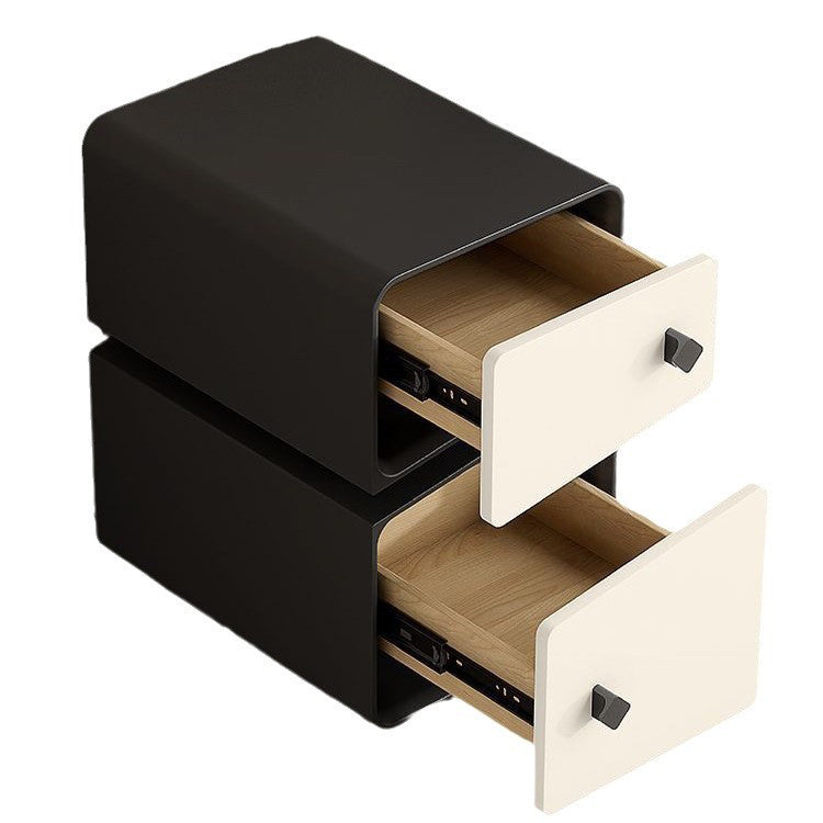Modern Minimalist Solid Wood & Microfiber Leather Rectangular Split-Cut Nightstand With 2 Drawers For Bedroom