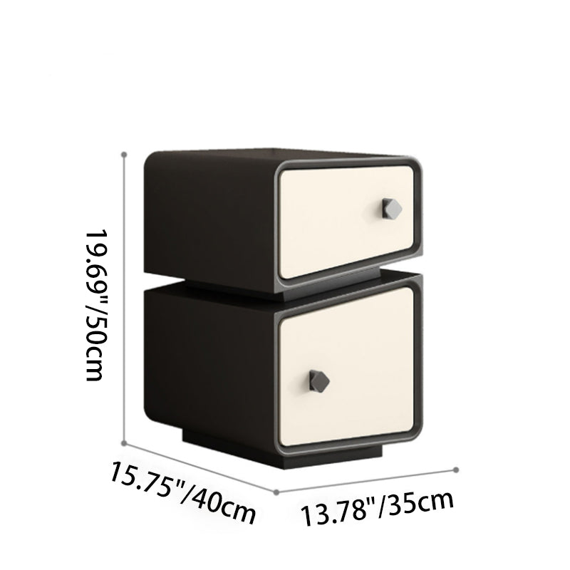 Modern Minimalist Solid Wood & Microfiber Leather Rectangular Split-Cut Nightstand With 2 Drawers For Bedroom
