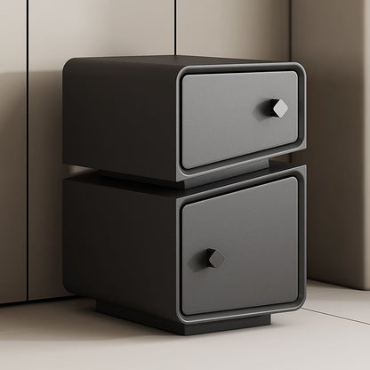 Modern Minimalist Solid Wood & Microfiber Leather Rectangular Split-Cut Nightstand With 2 Drawers For Bedroom
