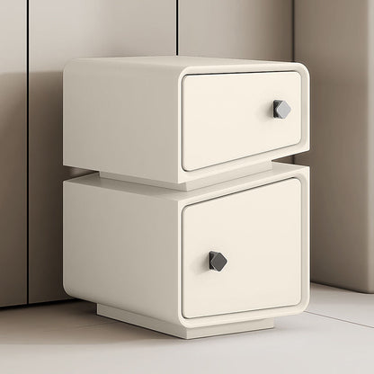 Modern Minimalist Solid Wood & Microfiber Leather Rectangular Split-Cut Nightstand With 2 Drawers For Bedroom