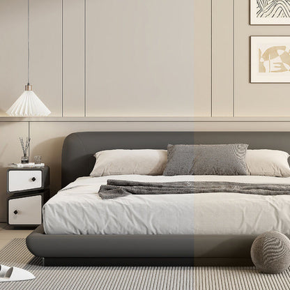 Modern Minimalist Solid Wood & Microfiber Leather Rectangular Split-Cut Nightstand With 2 Drawers For Bedroom