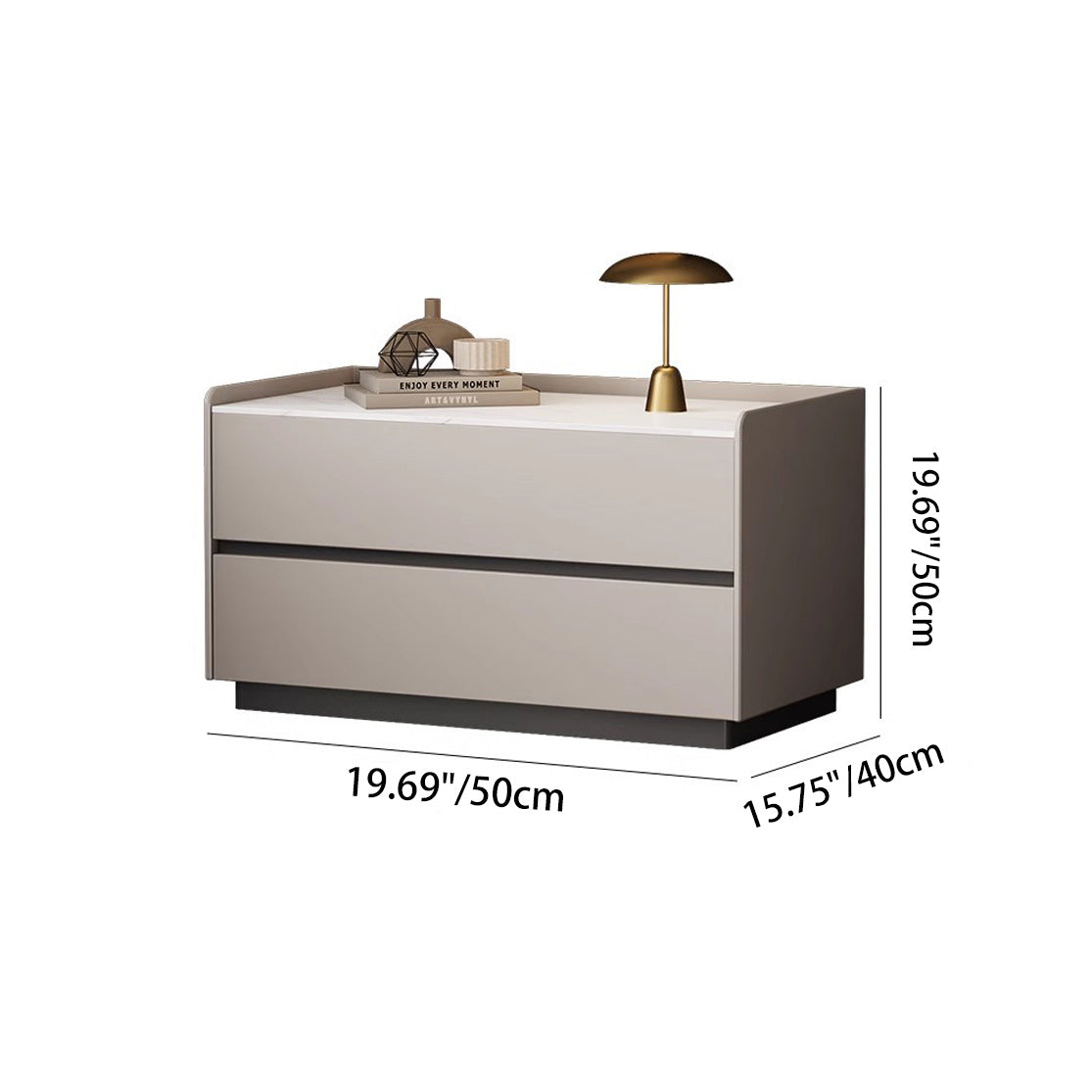 Modern Minimalist Slab Solid Wood & Microfiber Leather Rectangular Nightstand With 2 Drawers For Bedroom