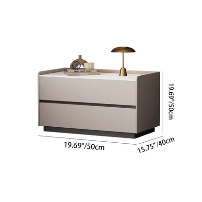 Modern Minimalist Slab Solid Wood & Microfiber Leather Rectangular Nightstand With 2 Drawers For Bedroom
