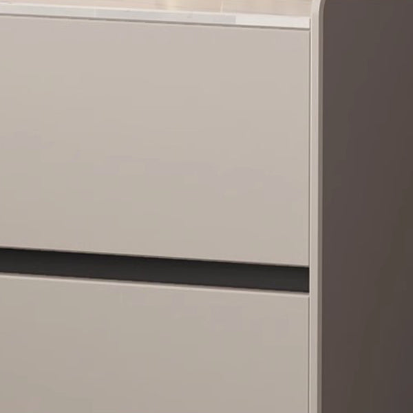 Modern Minimalist Slab Solid Wood & Microfiber Leather Rectangular Nightstand With 2 Drawers For Bedroom