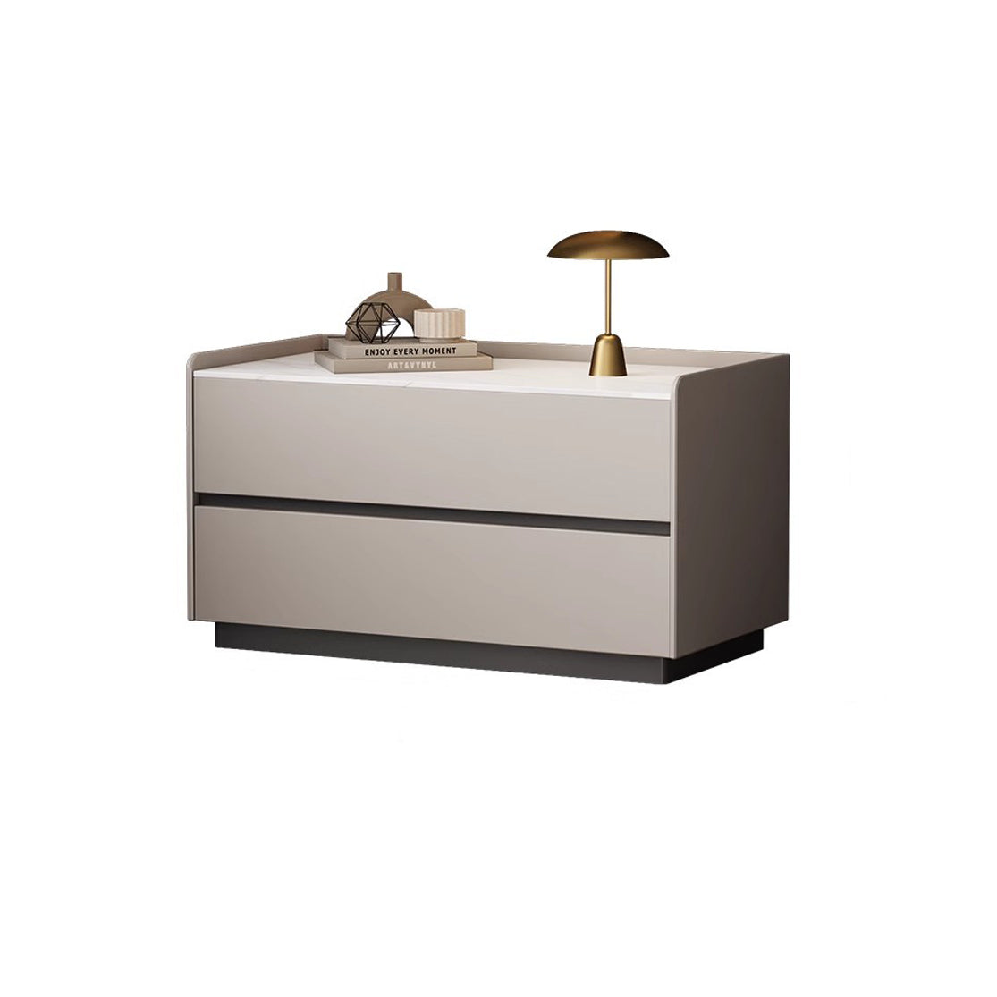 Modern Minimalist Slab Solid Wood & Microfiber Leather Rectangular Nightstand With 2 Drawers For Bedroom