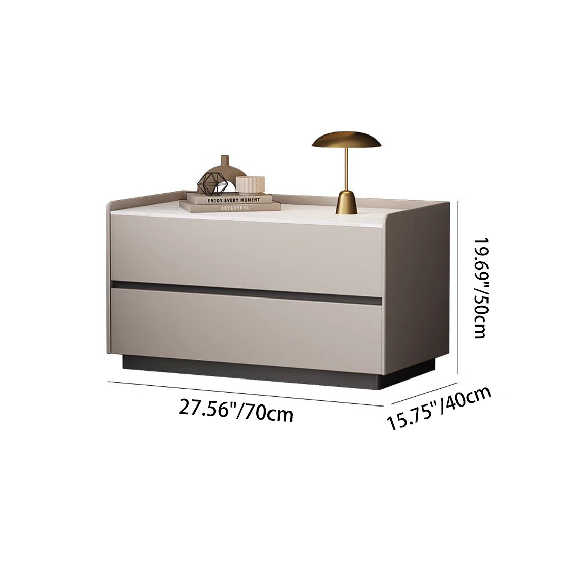 Modern Minimalist Slab Solid Wood & Microfiber Leather Rectangular Nightstand With 2 Drawers For Bedroom