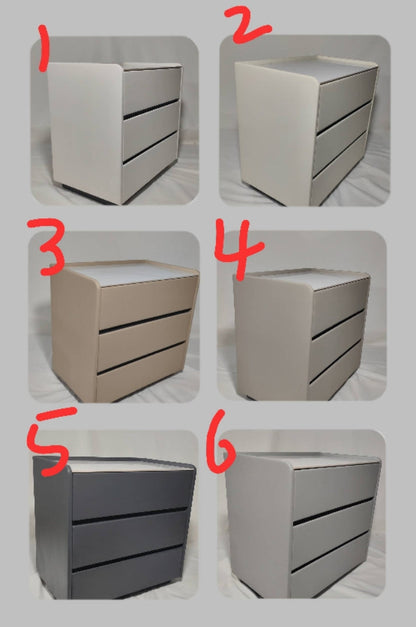 Modern Minimalist Slab Solid Wood & Microfiber Leather Rectangular Nightstand With 2 Drawers For Bedroom