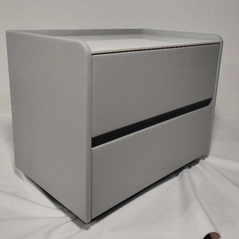 Modern Minimalist Slab Solid Wood & Microfiber Leather Rectangular Nightstand With 2 Drawers For Bedroom