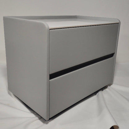 Modern Minimalist Slab Solid Wood & Microfiber Leather Rectangular Nightstand With 2 Drawers For Bedroom
