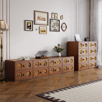 Traditional Chinese Solid Wood & Xiangyun Silk Rectangular Nightstand With Butterfly Pattern And 2 Drawers For Bedroom Or Living Room