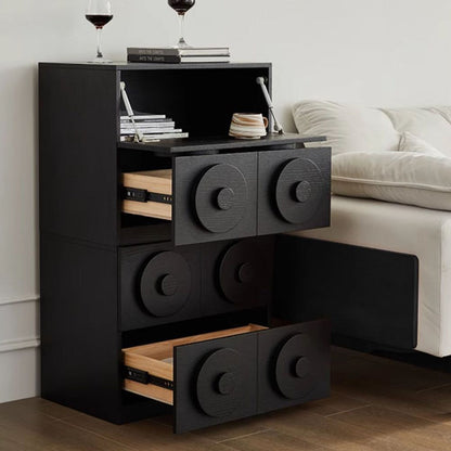 Contemporary Retro Solid Wood Square Combination Nightstand With 1-Drawer & 1-Cabinet For Bedroom Or Living Room