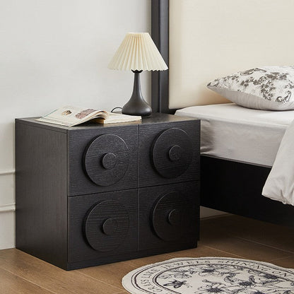 Contemporary Retro Solid Wood Square Combination Nightstand With 1-Drawer & 1-Cabinet For Bedroom Or Living Room
