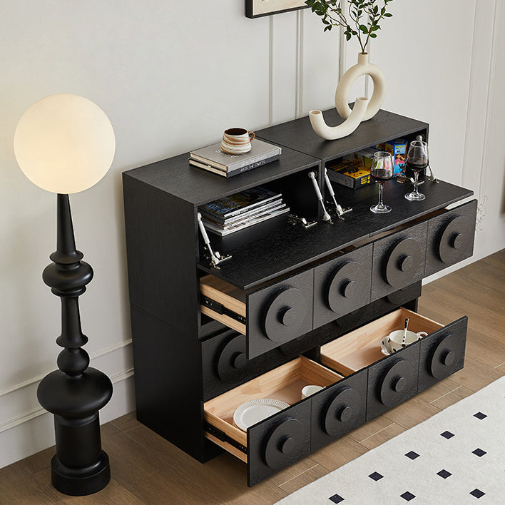 Contemporary Retro Solid Wood Square Combination Nightstand With 1-Drawer & 1-Cabinet For Bedroom Or Living Room
