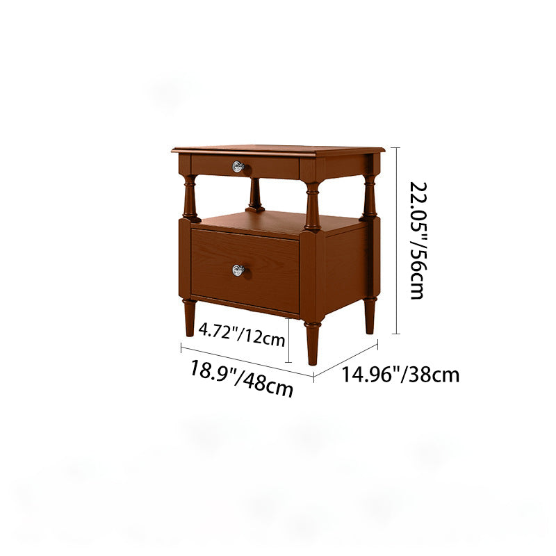Traditional French Ash Wood Pine Wood Rectangular Nightstand With 2 Drawers For Bedroom