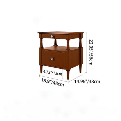Traditional French Ash Wood Pine Wood Rectangular Nightstand With 2 Drawers For Bedroom