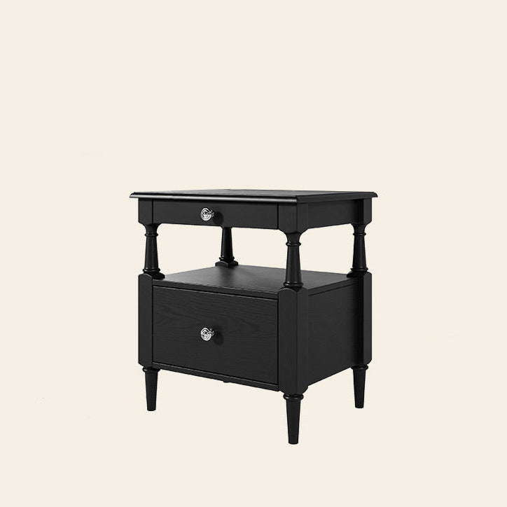 Traditional French Ash Wood Pine Wood Rectangular Nightstand With 2 Drawers For Bedroom