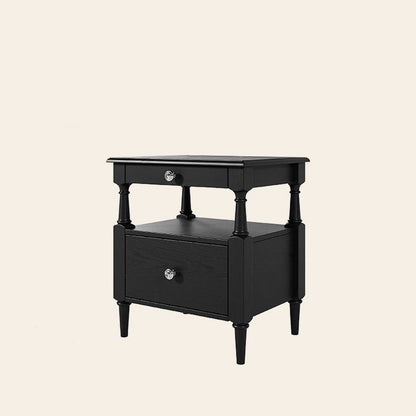 Traditional French Ash Wood Pine Wood Rectangular Nightstand With 2 Drawers For Bedroom