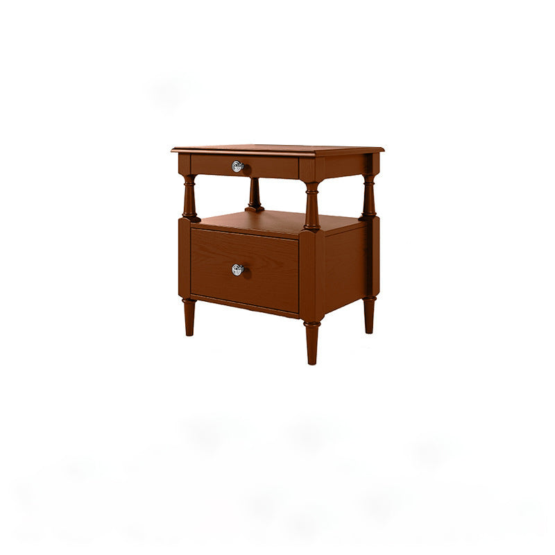 Traditional French Ash Wood Pine Wood Rectangular Nightstand With 2 Drawers For Bedroom