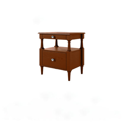 Traditional French Ash Wood Pine Wood Rectangular Nightstand With 2 Drawers For Bedroom