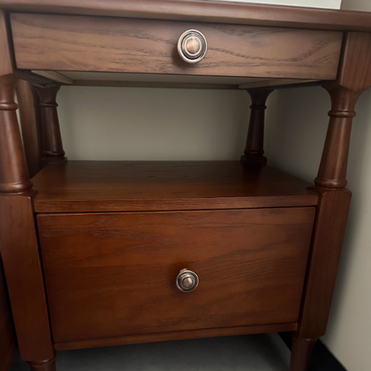 Traditional French Ash Wood Pine Wood Rectangular Nightstand With 2 Drawers For Bedroom