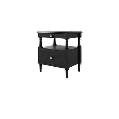 Traditional French Ash Wood Pine Wood Rectangular Nightstand With 2 Drawers For Bedroom