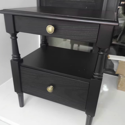 Traditional French Ash Wood Pine Wood Rectangular Nightstand With 2 Drawers For Bedroom