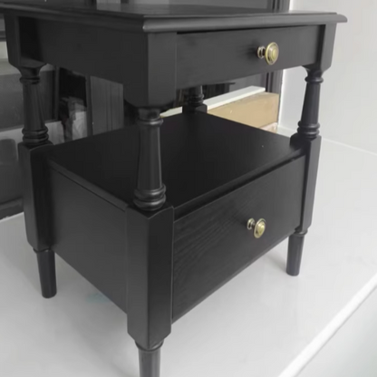 Traditional French Ash Wood Pine Wood Rectangular Nightstand With 2 Drawers For Bedroom