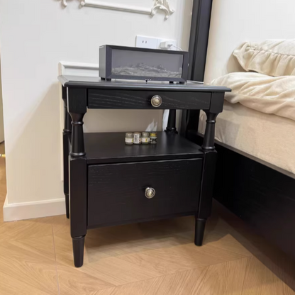 Traditional French Ash Wood Pine Wood Rectangular Nightstand With 2 Drawers For Bedroom