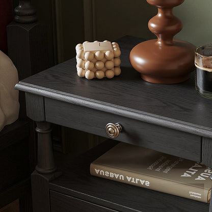 Traditional French Ash Wood Pine Wood Rectangular Nightstand With 2 Drawers For Bedroom