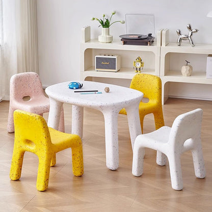 Contemporary Nordic PE Oval Kids Colorful Safe Desk & Chair Set For Living Room & Study