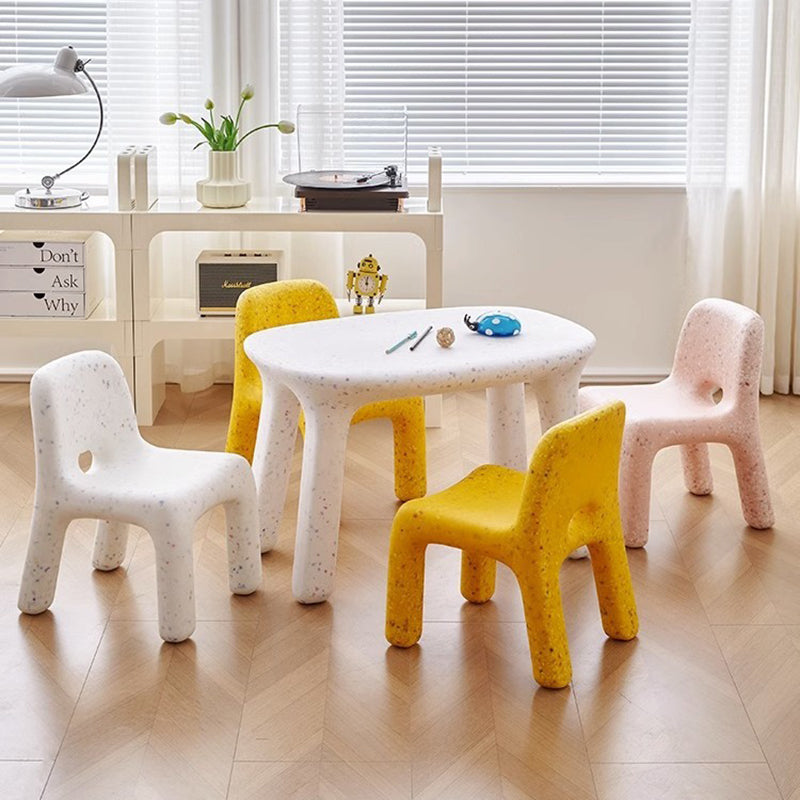 Contemporary Nordic PE Oval Kids Colorful Safe Desk & Chair Set For Living Room & Study