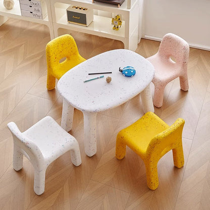 Contemporary Nordic PE Oval Kids Colorful Safe Desk & Chair Set For Living Room & Study