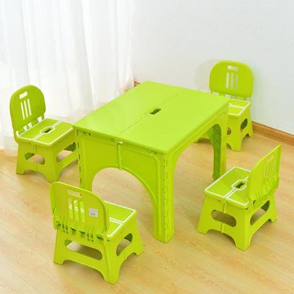 Modern Minimalist PP Hollow Rectangular Kids Dining Table & Chair Set With Foldable Design For Dining Room Or Living Room