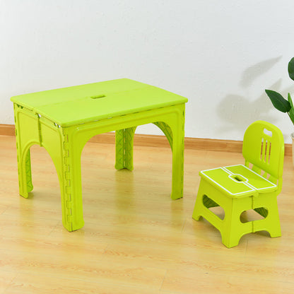 Modern Minimalist PP Hollow Rectangular Kids Dining Table & Chair Set With Foldable Design For Dining Room Or Living Room