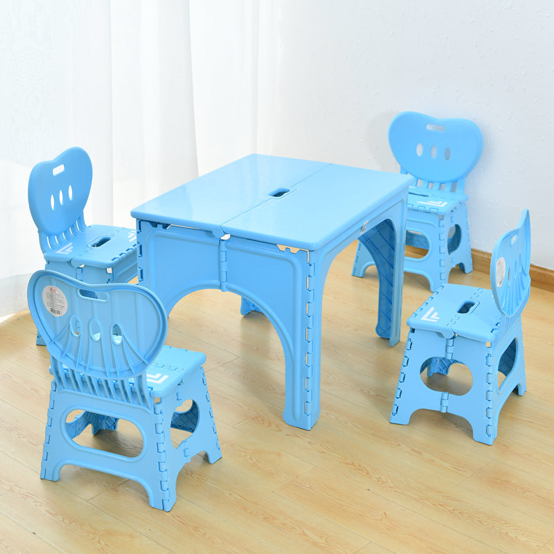 Modern Minimalist PP Hollow Rectangular Kids Dining Table & Chair Set With Foldable Design For Dining Room Or Living Room