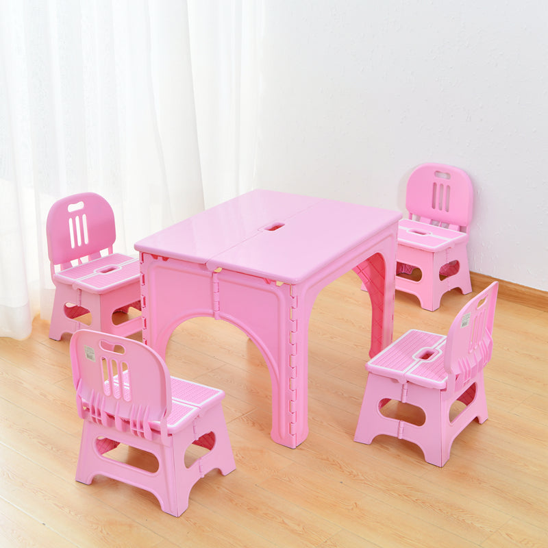 Modern Minimalist PP Hollow Rectangular Kids Dining Table & Chair Set With Foldable Design For Dining Room Or Living Room